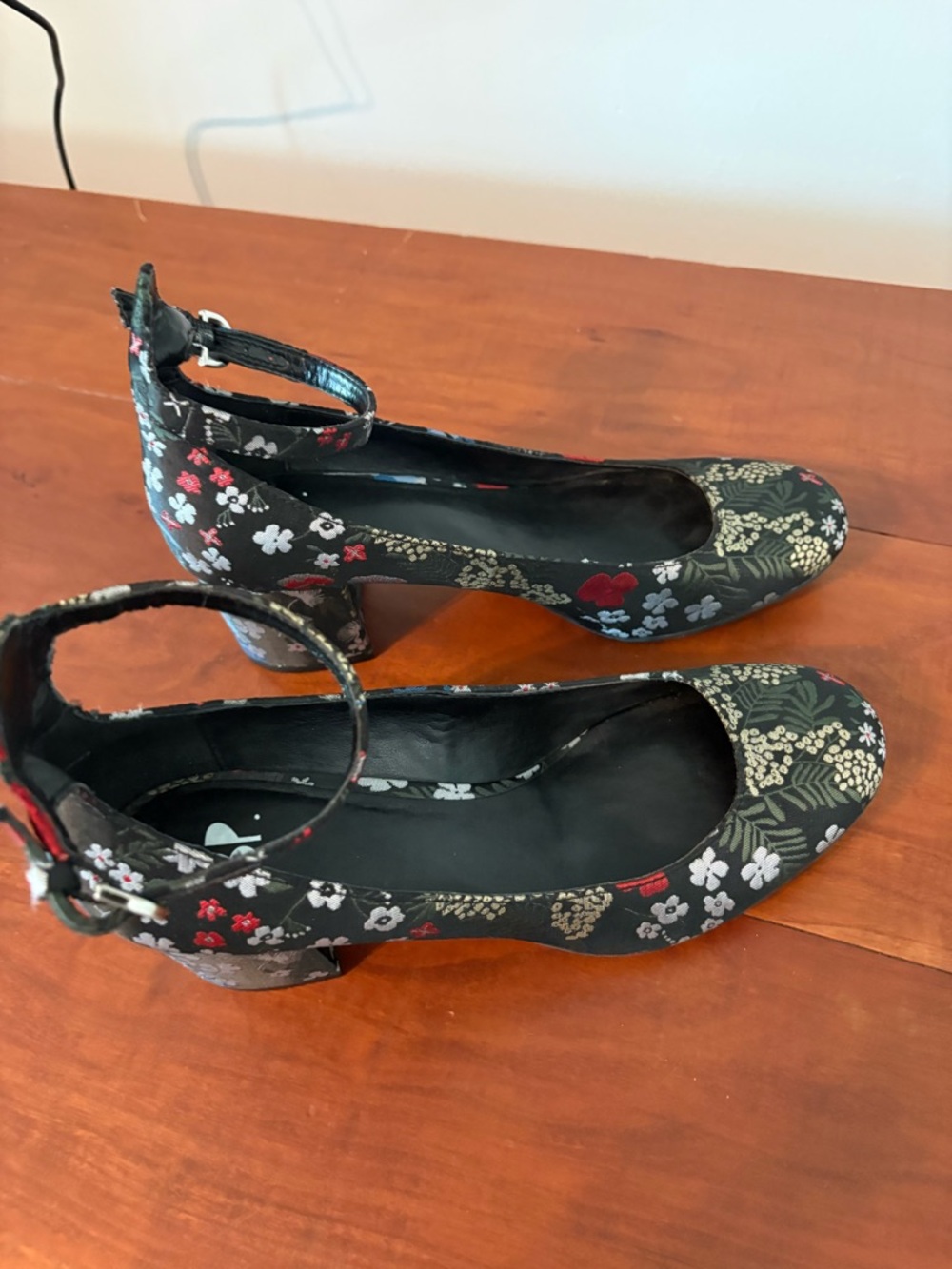 Floral Tapestry Block Heel Mary Jane Pumps Ankle Strap BP Black Shoes 7.5 - Picture 6 of 8